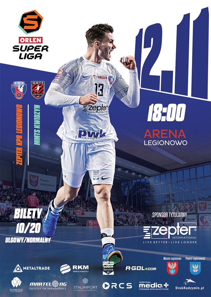 Plakat informujący o meczu Zepter KPR Legionowo - MMTS Kwidzyn