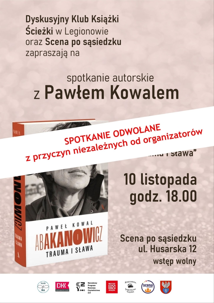 Plakat informujący o spotkaniu dyskusyjnego Klubu Książki Ścieżki w Legionowie