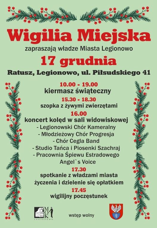 Plakat informujący o wigili miejskiej w Legionowie