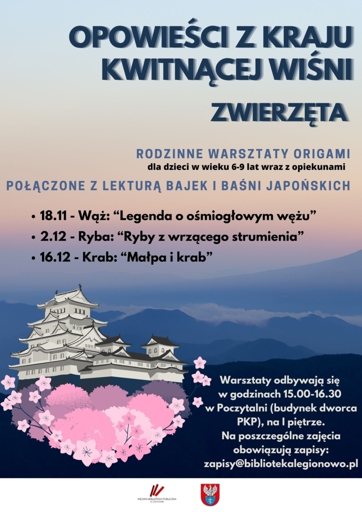 plakat informujący o Rodzinnych warsztatach z origami
