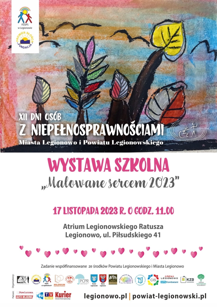 Plakat informujący o wystawie szkolnej Malowane sercem 2023