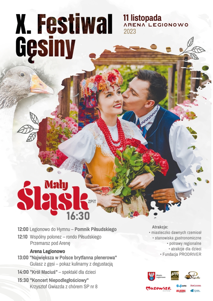 Plakat informujący o obchodach X. Festiwal Gęsiny w Legionowie.