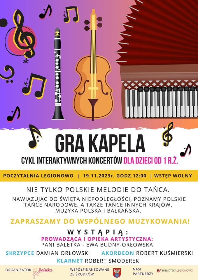 Plakat informujący o interaktywnym koncercie dla dzieci