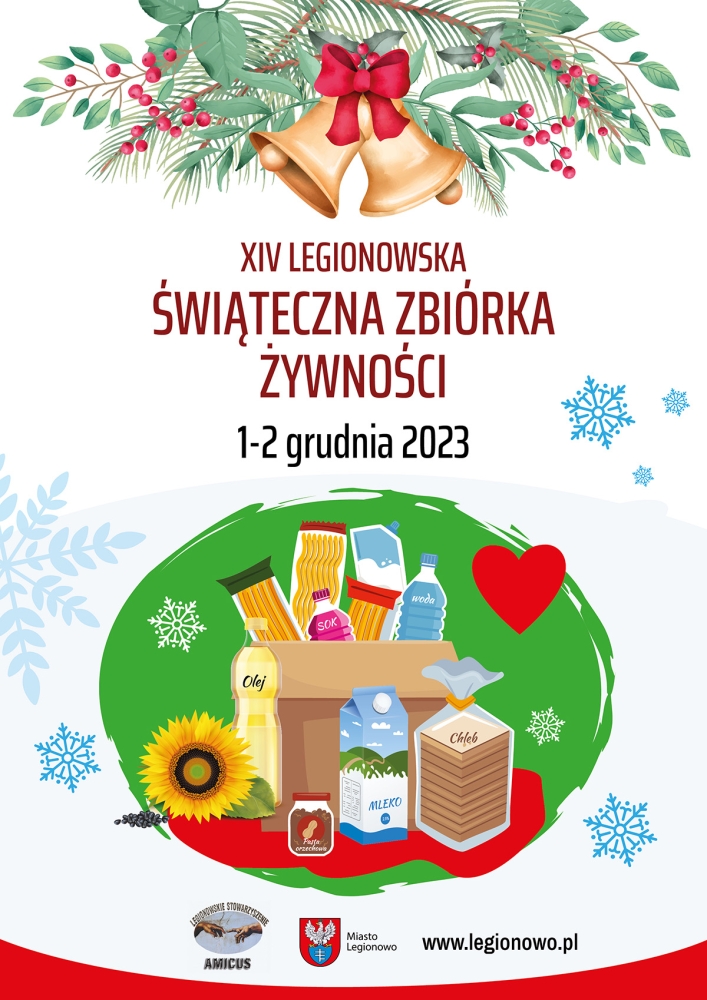 Plakat informujący o świątecznej zbiórce żywności w Legionowie