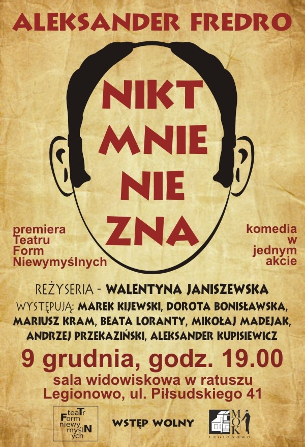 Plakat informujący o premierze spektaklu - Nikt mnie nie zna
