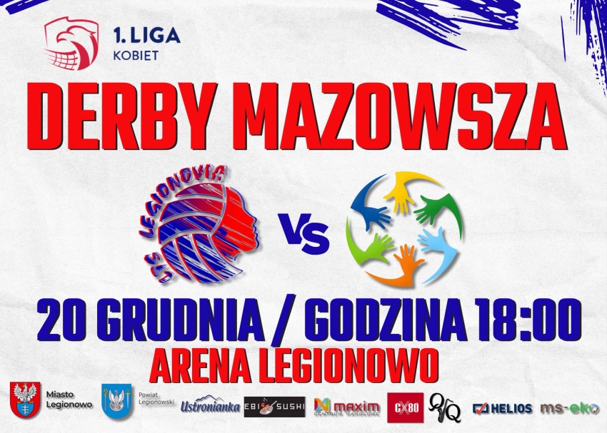Plakat informujący o meczu LTS Legionovia - Eco Harpoon LoS Nowy Dwór Mazowiecki