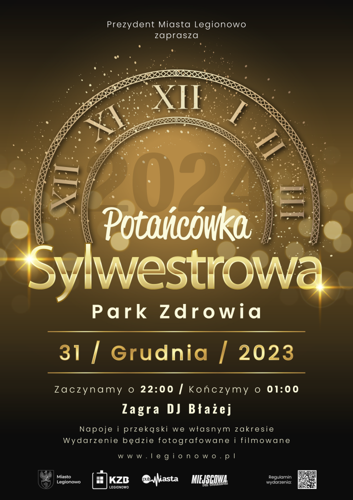 Plakat informujący o potańcówce sylwestrowej.