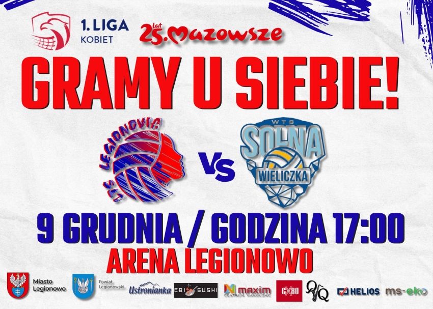 Plakat informujący o meczu LTS Legionovia - UJ-CM Solna Wieliczka