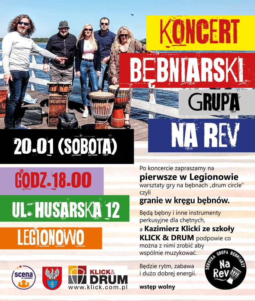 Plakat informujący o koncercie bębniarskim