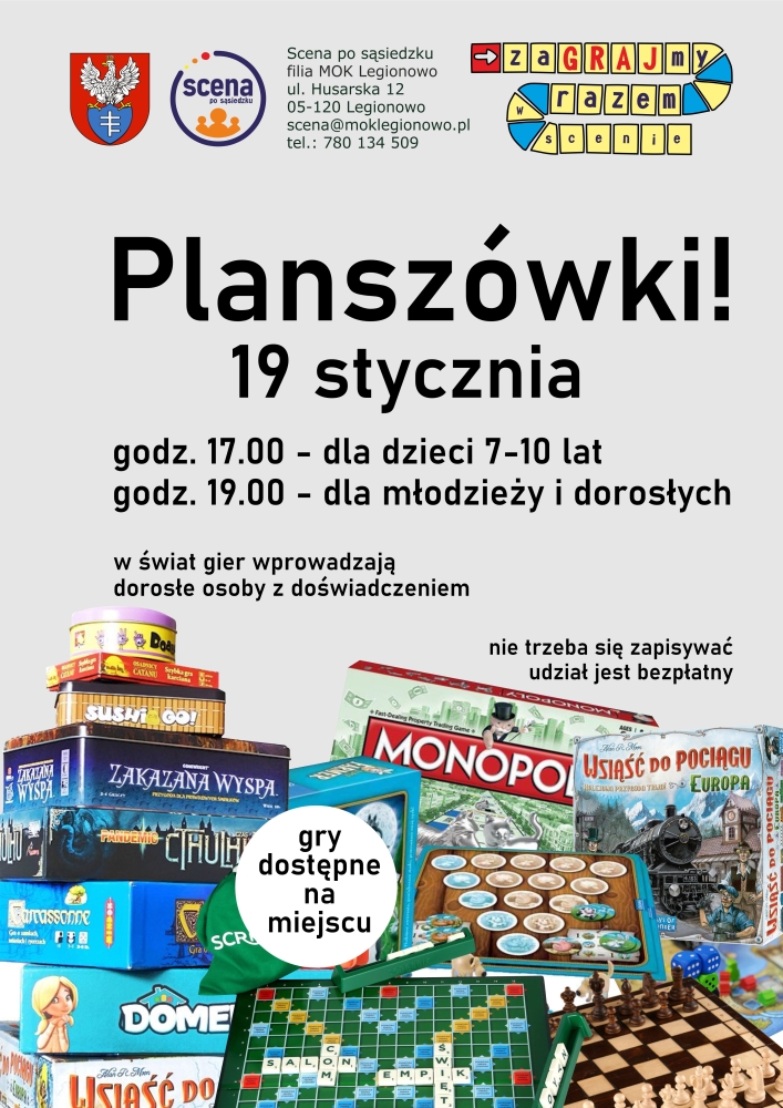 Plakat informujący o spotkaniu rodzinnym z planszówkami
