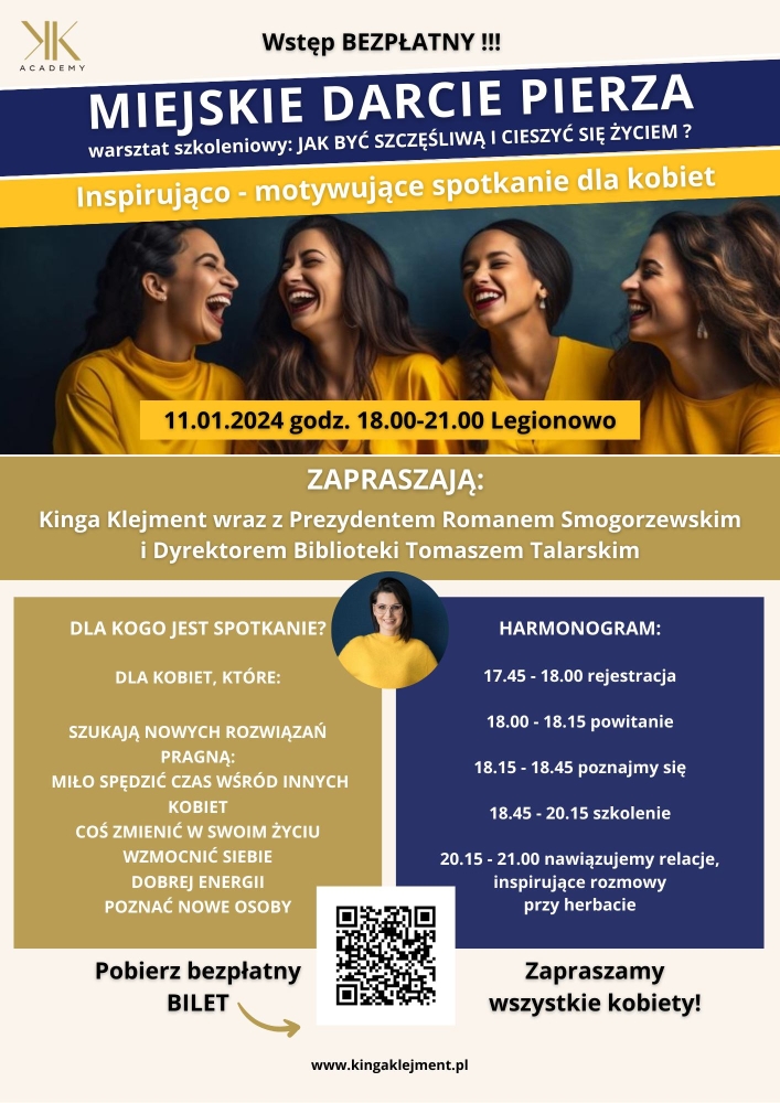 Plakat informujący o bezpłatnym spotkaniu dla kobiet