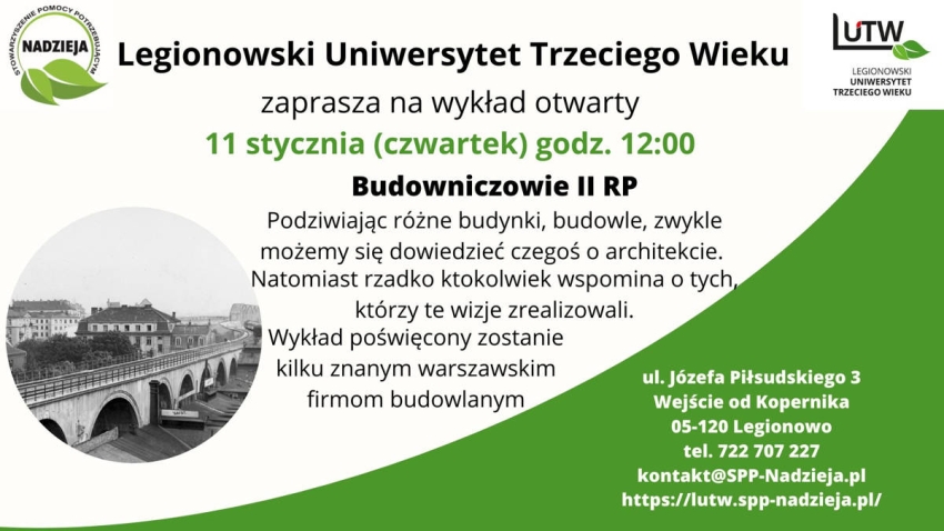 plakat informujący o Wykładzie otwartym - Budowniczowie II RP