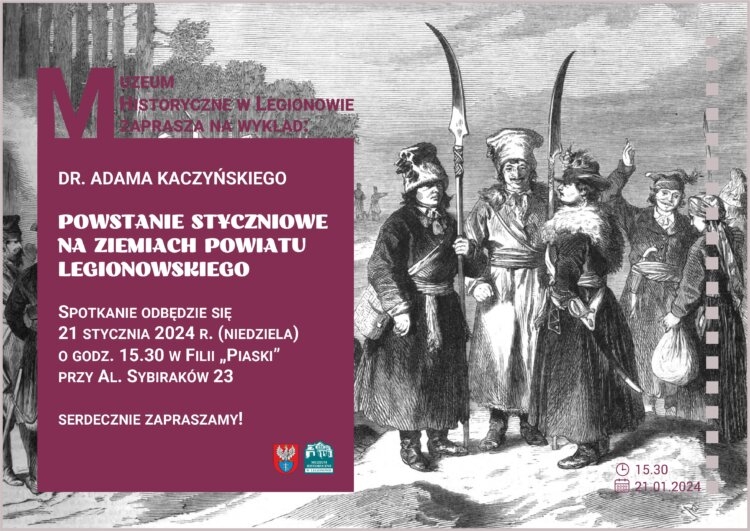 Plakat informujący o wykładzie w muzeum na Piaskach.