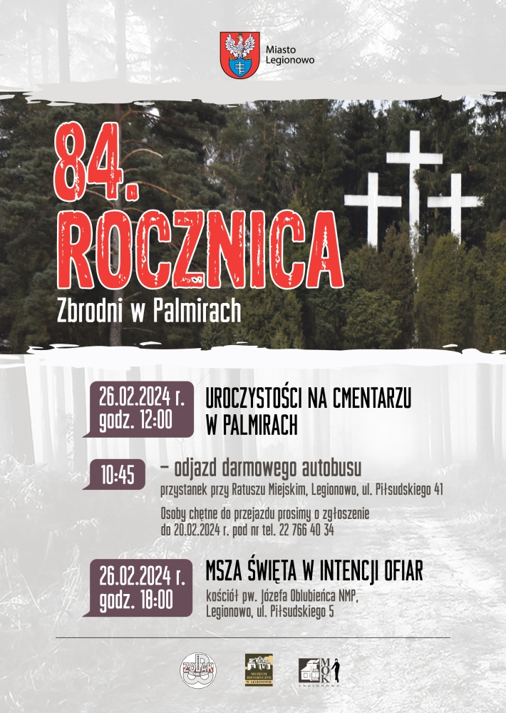 Plakat informujący o 84. Rocznicy Zbrodni w Palmirach i uroczytościach