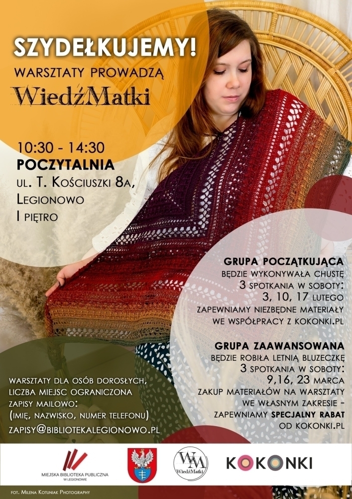 Plakat informujący o warsztatach z szydełkowania