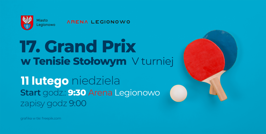 Grafika promująca Turniej Tenisa Stołowego w Legionowie