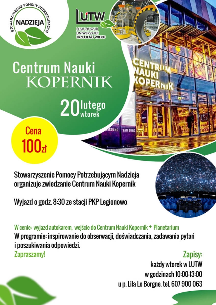 Plakat informujący o wycieczce do Centrum Nauki Kopernik