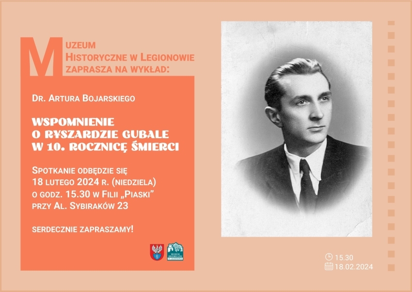 Plakat informujący o wykładzie:Wspomnienie o Ryszardzie Gubale w 10. rocznicę śmierci