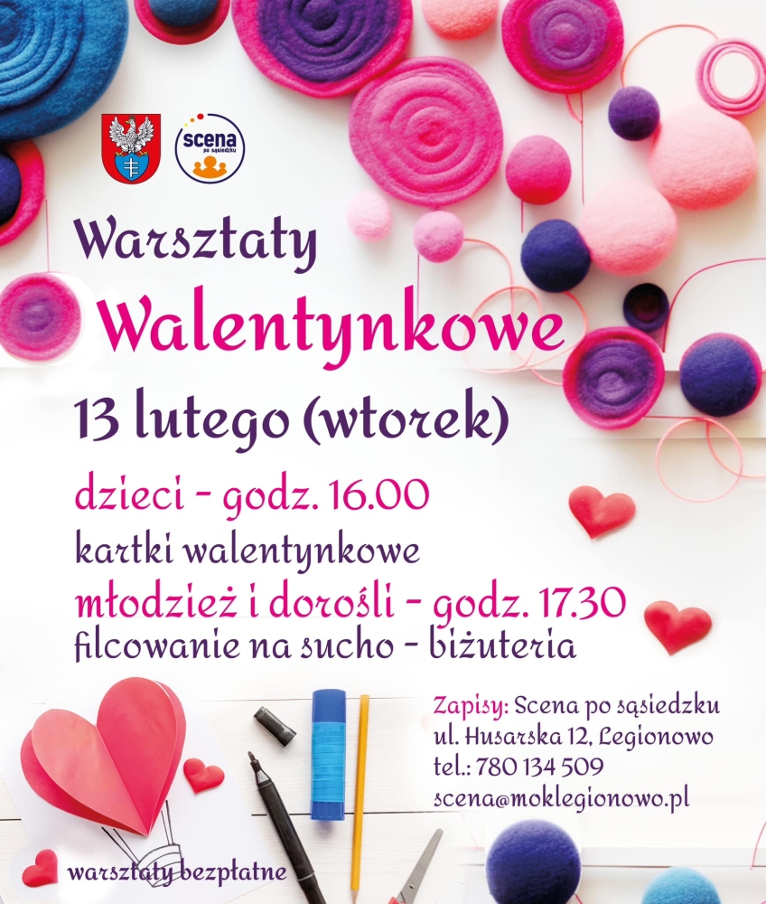 Plakat informujący o warsztatach dla dzieci i dorosłych