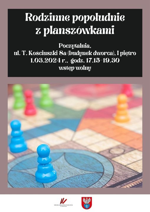 Plakat informujący o rodzinnym popołudniu z planszówkami