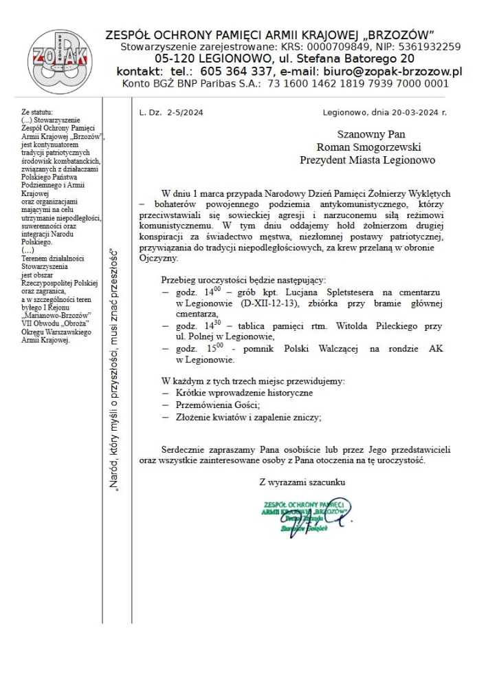 Zaproszenie na uroczystości z okazji Dnia Pamięci Żołnierzy Wyklętych