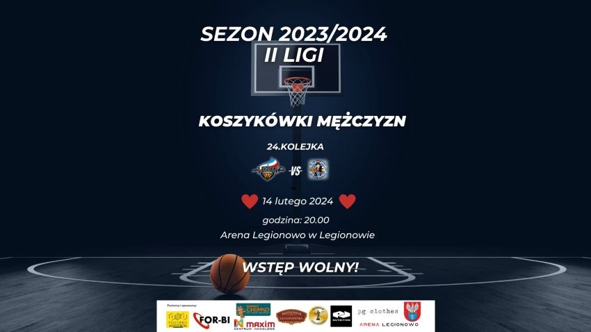 Plakat informujący o meczu koszykówki: KS Legion Legionowo - KS Księżak Łowicz