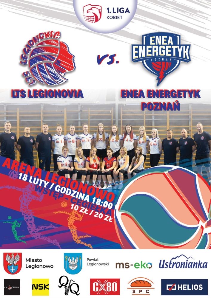 Plakat informujący o meczu LTS Legionovia -  Enea  Energetykiem Poznań