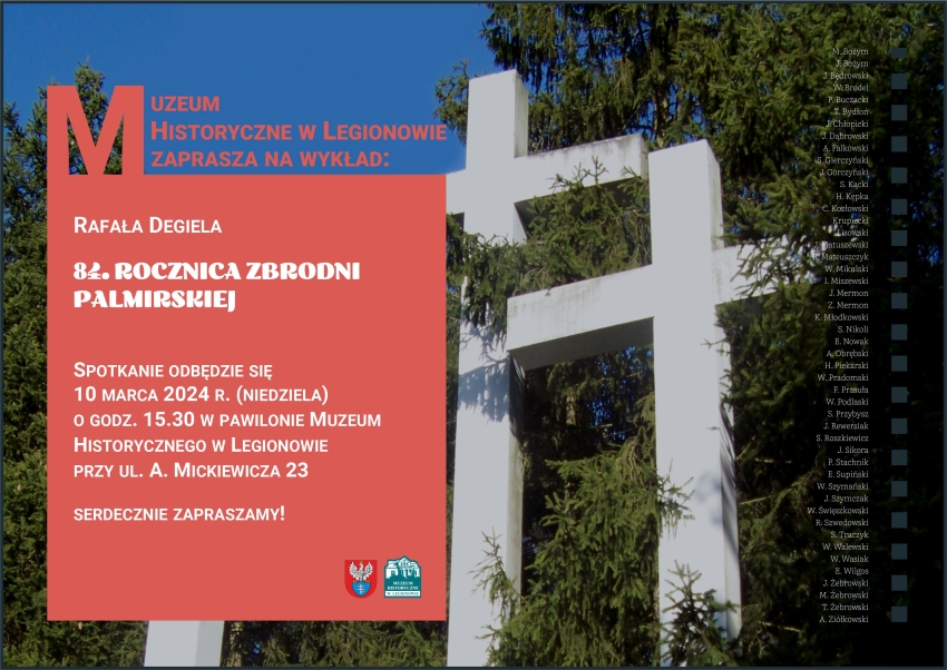 Plakat informujący o wykładzie:84. rocznica Zbrodni Palmirskiej