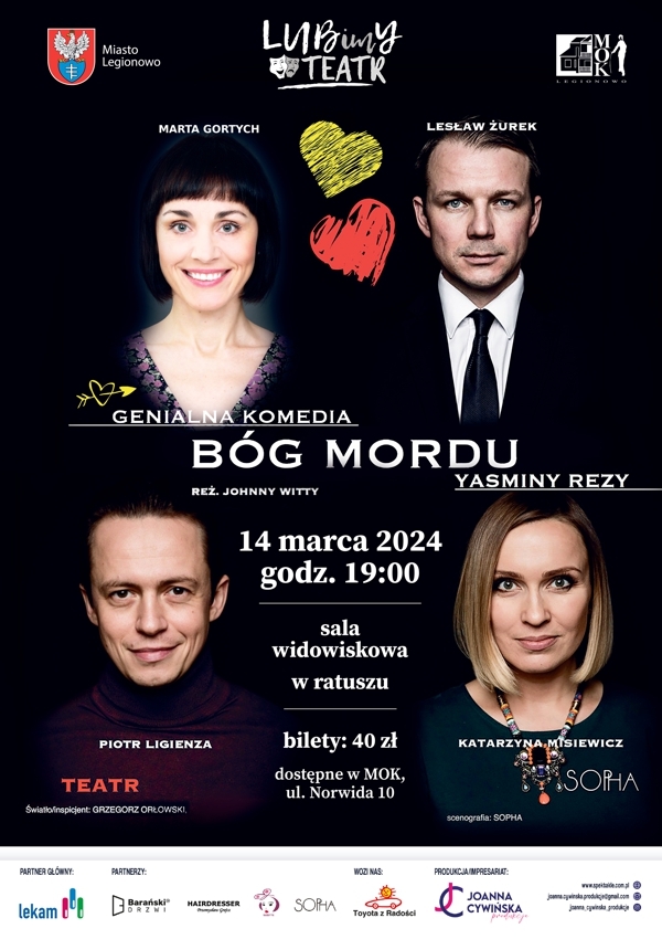 Plakat informujący o spektakulu komediowym