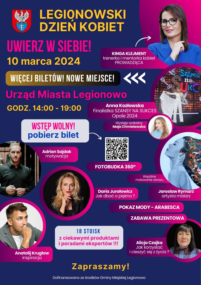 Plakat informujący o spotkaniu dla kobiet, temat: Uwierz w siebie