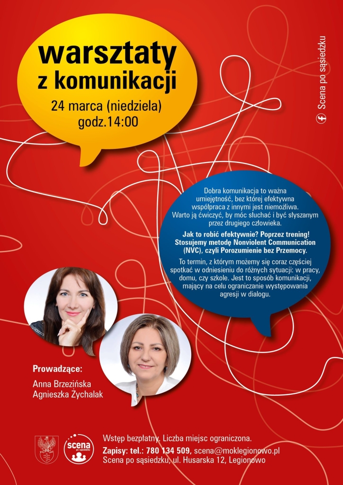 Plakat informujący o bezpłatnym warsztacie z komunikacji
