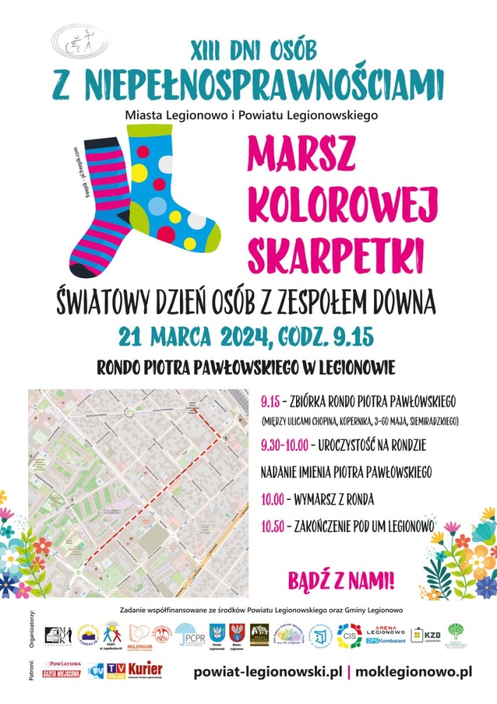 Plakat promujący Marsz kolorowej skarpetki 2024