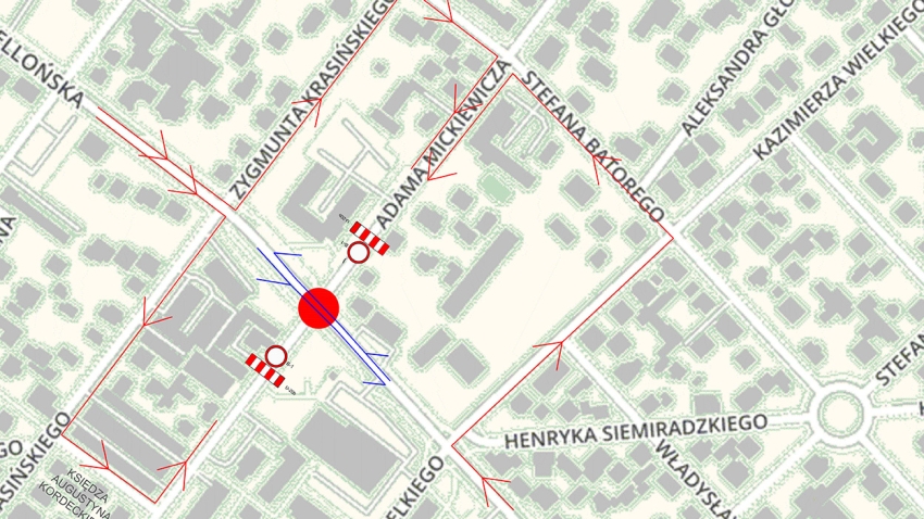 Mapa z utrudnieniami drogowymi