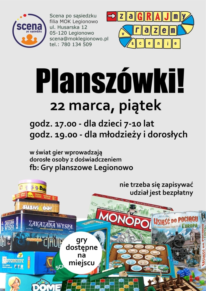 Plakat informujący o spotkaniu rodzinnym z planszówkami