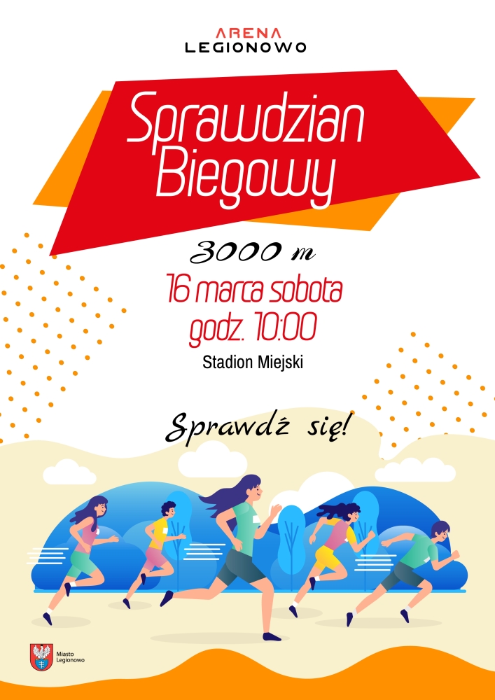 Plakat informujacy o sprawdzianie biegowym