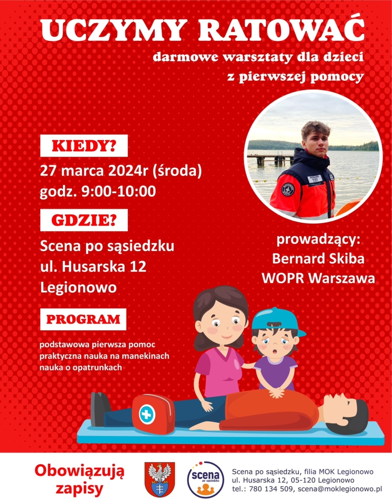 Plakat informujacy o warsztatach z ratownictwa
