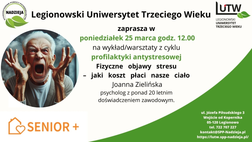 Plakat informujący o wykładzie otwartym - profilaktyka antystresowa