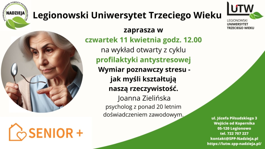 Plakat informujący o wykładzie otwartym - profilaktyka antystresowa