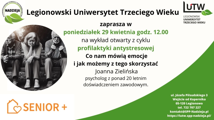Plakat informujący o wykładzie otwartym - profilaktyka antystresowa
