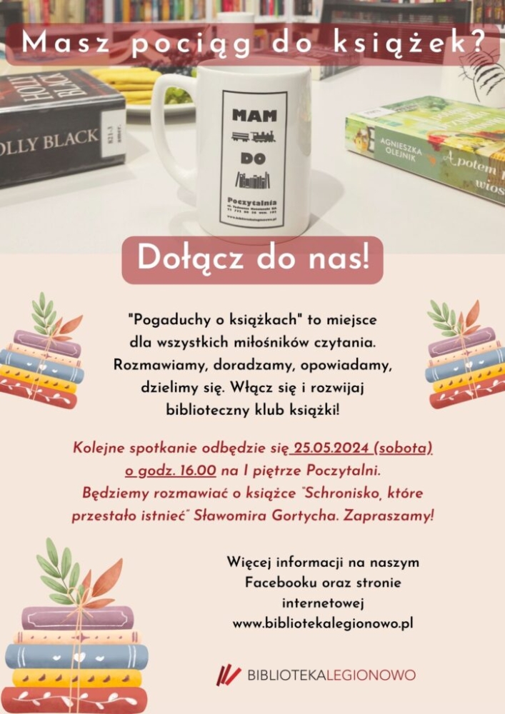 Plakat z zaproszenim na spotkanie klubu czytelniczego - Pogaduchy o książkach