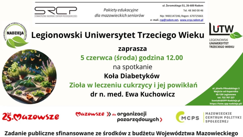 Plakat promujący spotkania Legionowskiego Koła Diabetyków