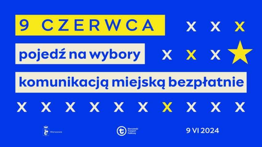 Napis: 09 czerwca pojedź komunikacją miejską bezpłatnie