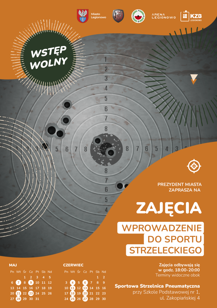 Plakat informujący o zajęciach strzeleckich na strzelnicy pneumatycznej