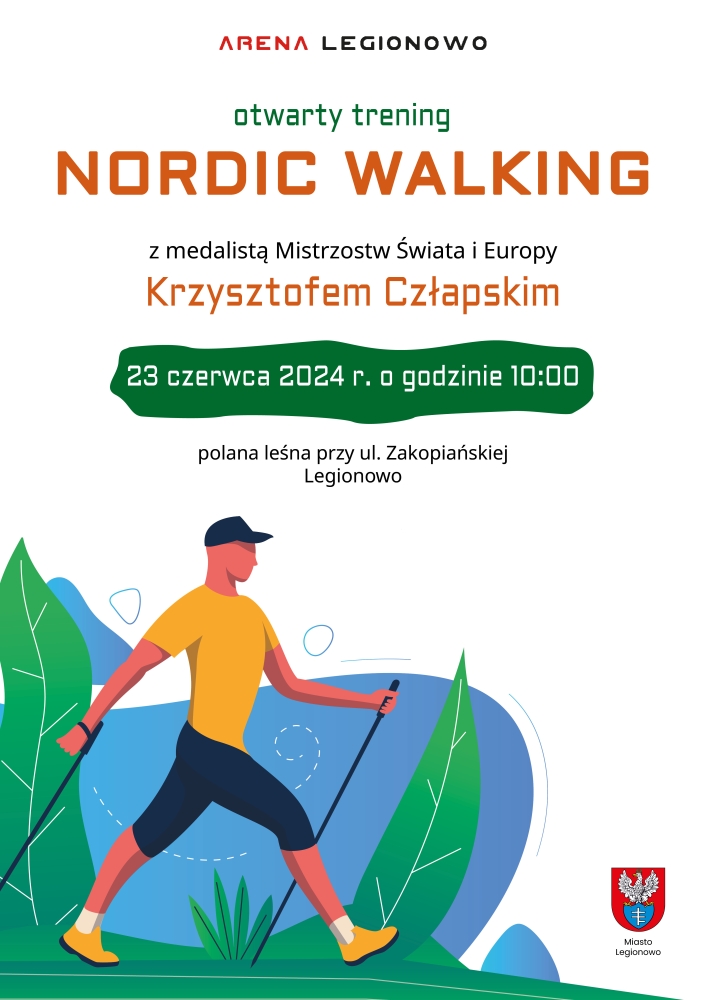 Plakat promujący Otwarty Trening Nordic Walking