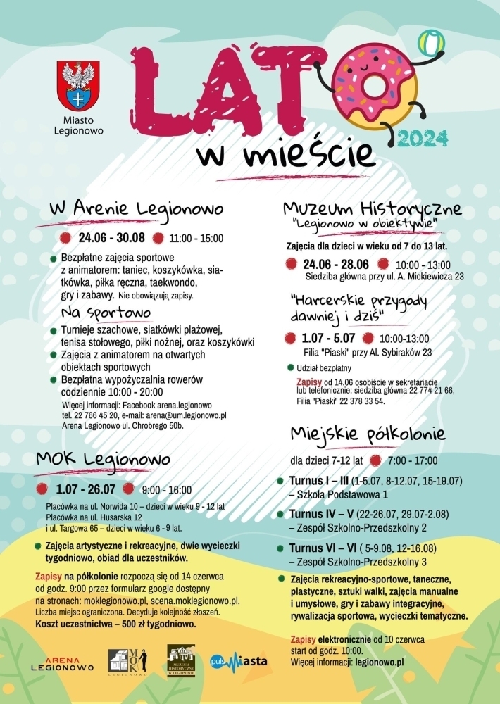 Plakat informujący o lecie w miescie w Legionowie