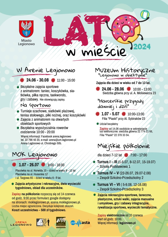 Plakat informujący o lecie w miescie w Legionowie