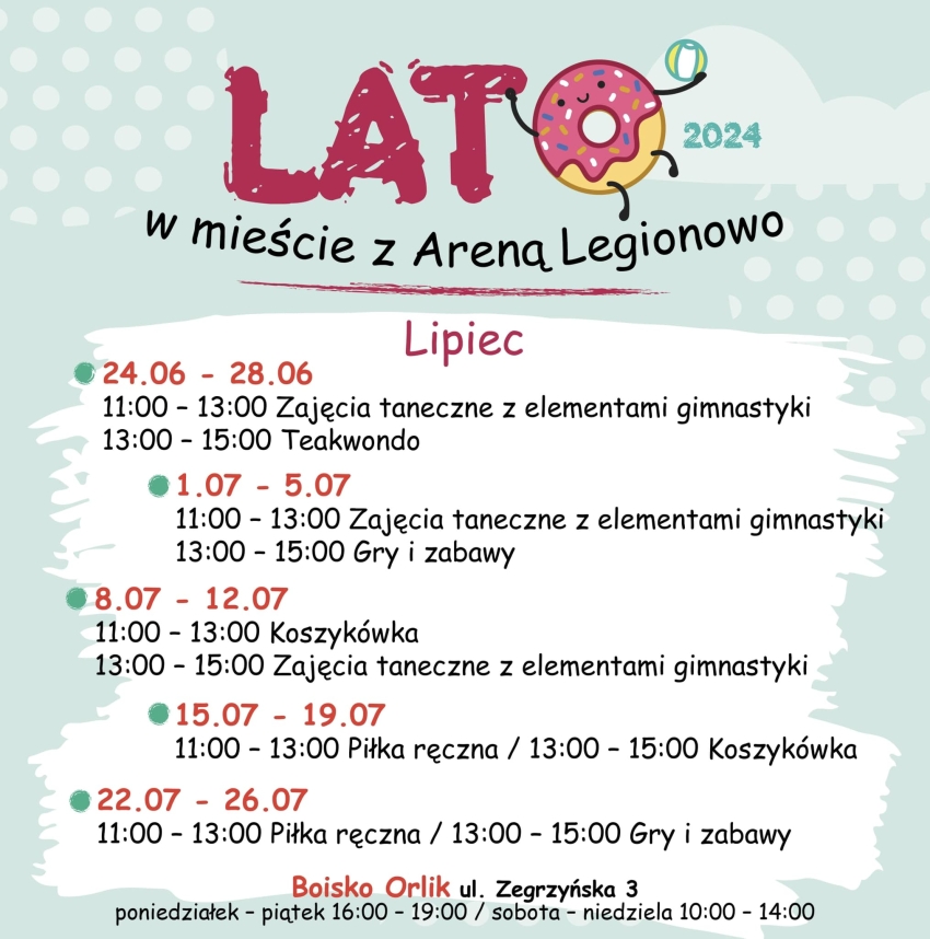 Plakat informujący o lecie w miescie z Areną