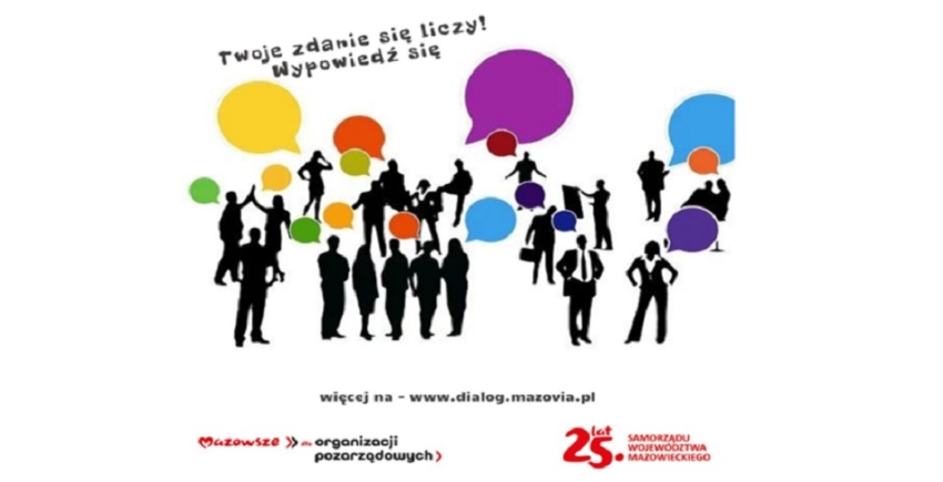 Plakat informacyjny o programie współpracy Województwa Mazowieckiego z organizacjami pozarządowymi na 2025 r.