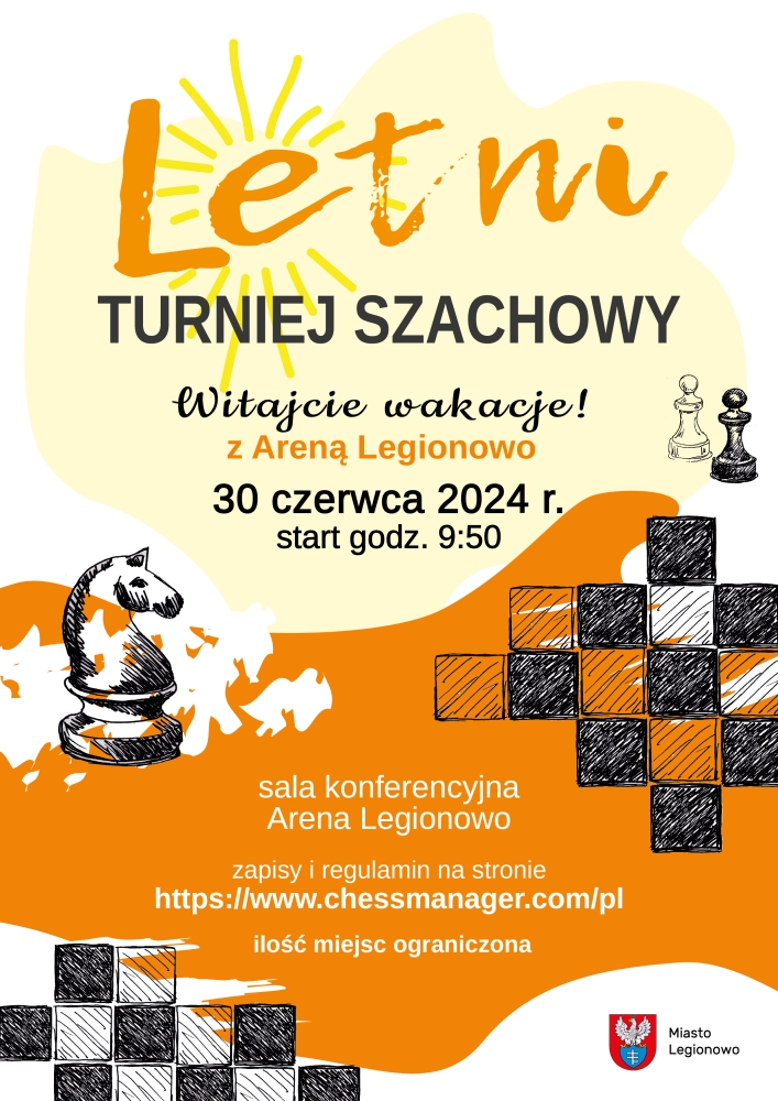 Plakat informujący o letnim turnieju szachowym