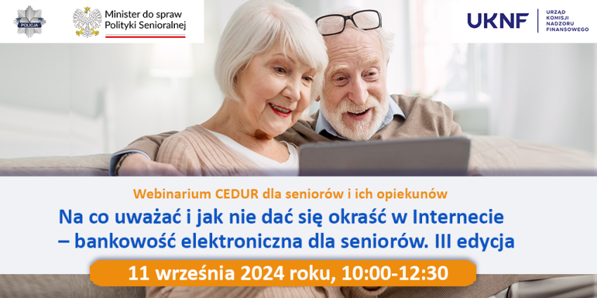 plakat informujący o webinarium dla seniorów